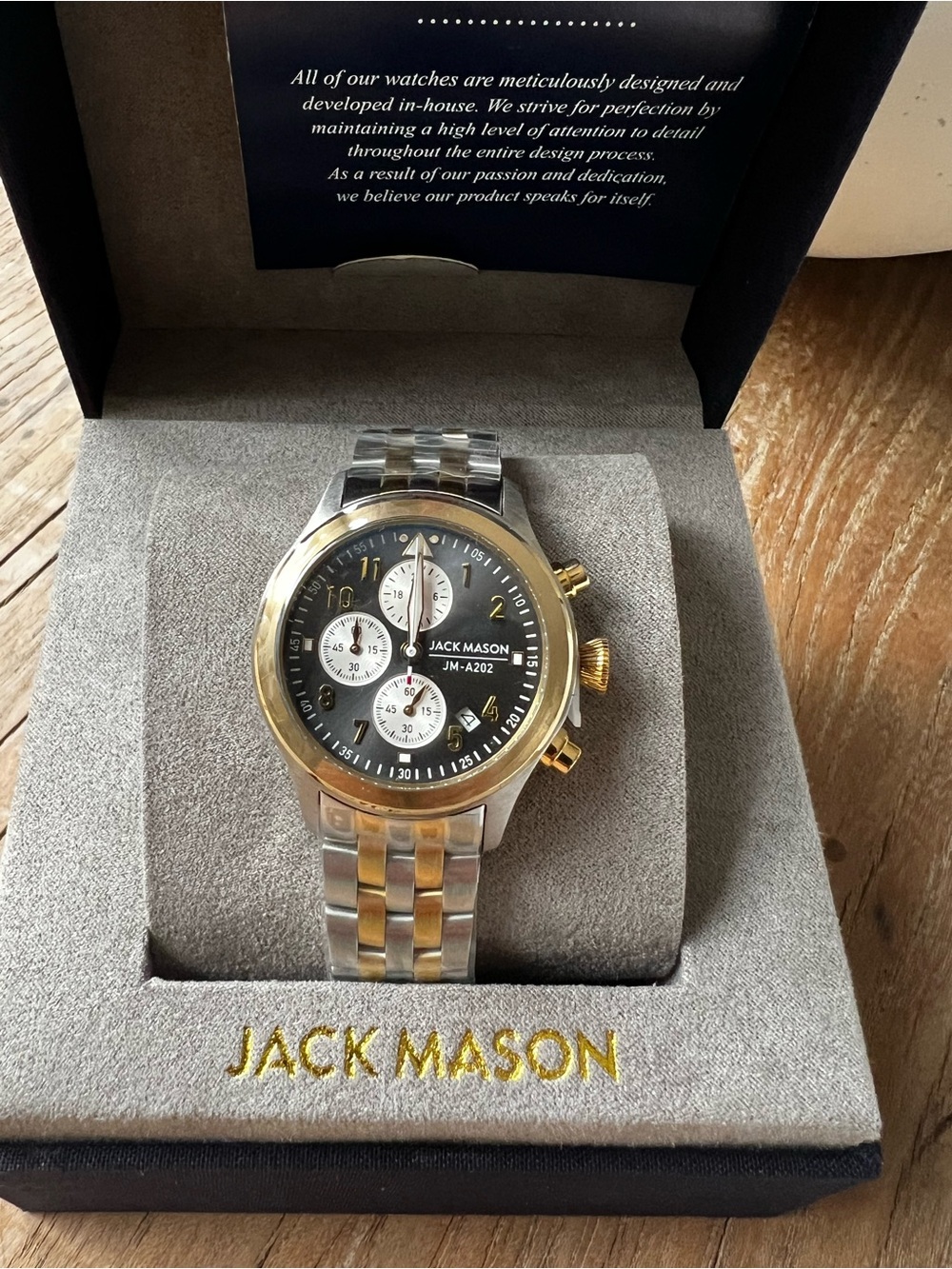 Jack Mason Men's Two-Tone Gold & Silver Chronograph Watch - Black Dial- New